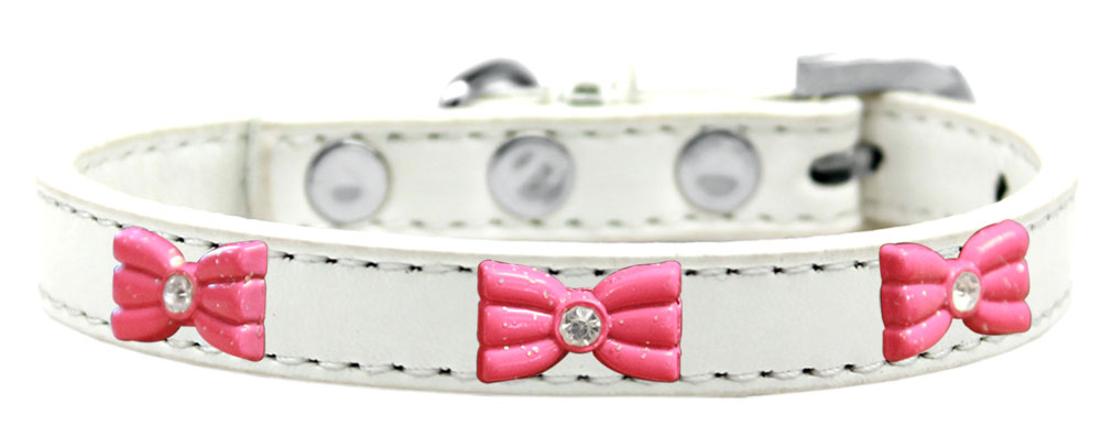 Pink Glitter Bow Widget Dog Collar White Size 20